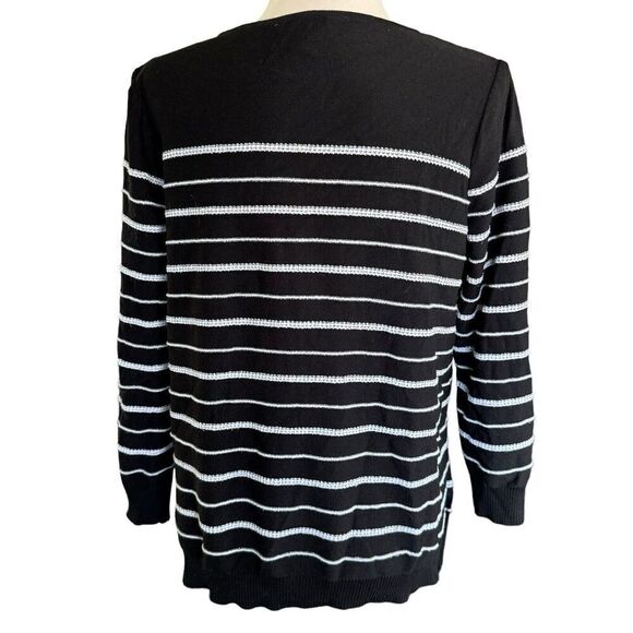 Ming Wang Women's Sweater Black White Stripes Lace Detail Petite Small - Picture 3 of 9